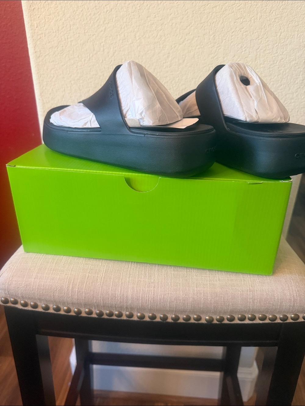 CROCS Black Platform Slide Sandals with Thick Sole